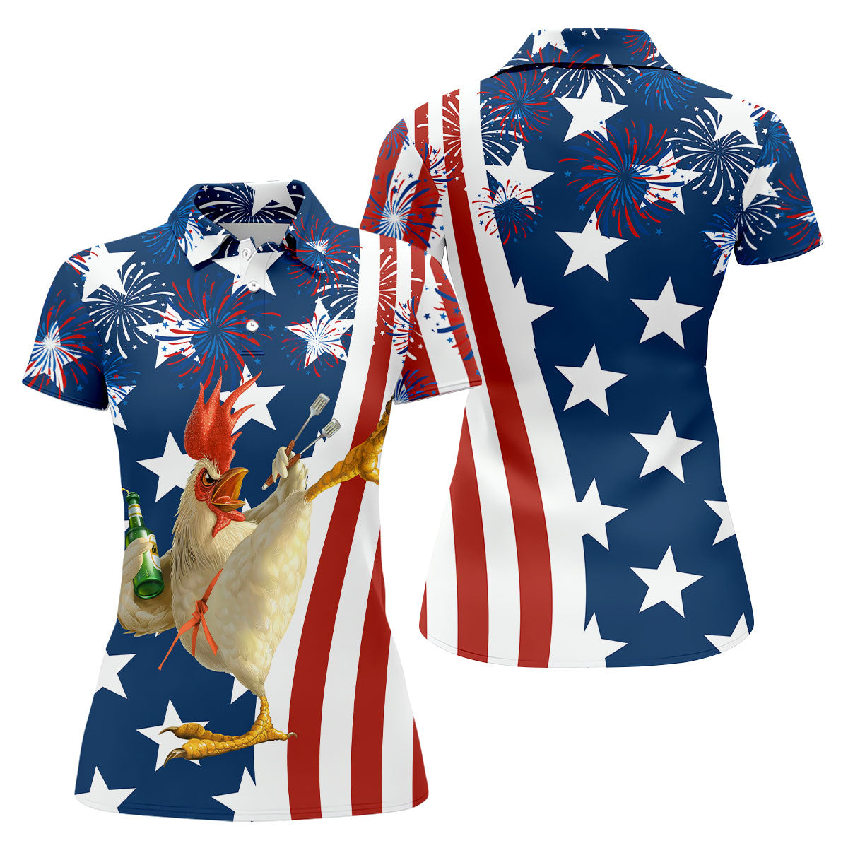 Funny Rooster Red White Blue 4th Of July Golf Shirt, 250 Years Golf Shirt For Women