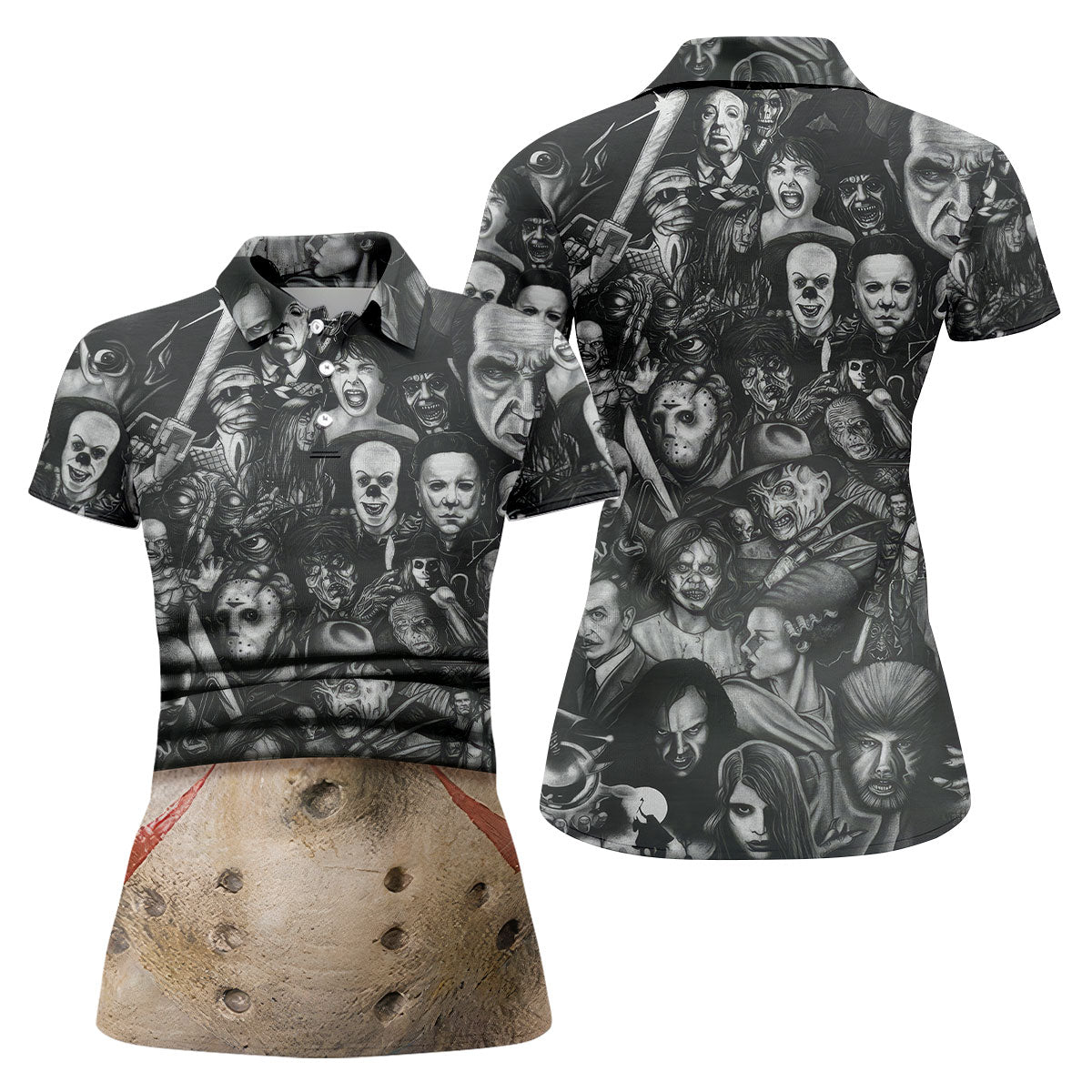 Hockey Mask Horror Character Halloween Polo Shirt, Women’s Golf Polo, Ladies Golf Shirts