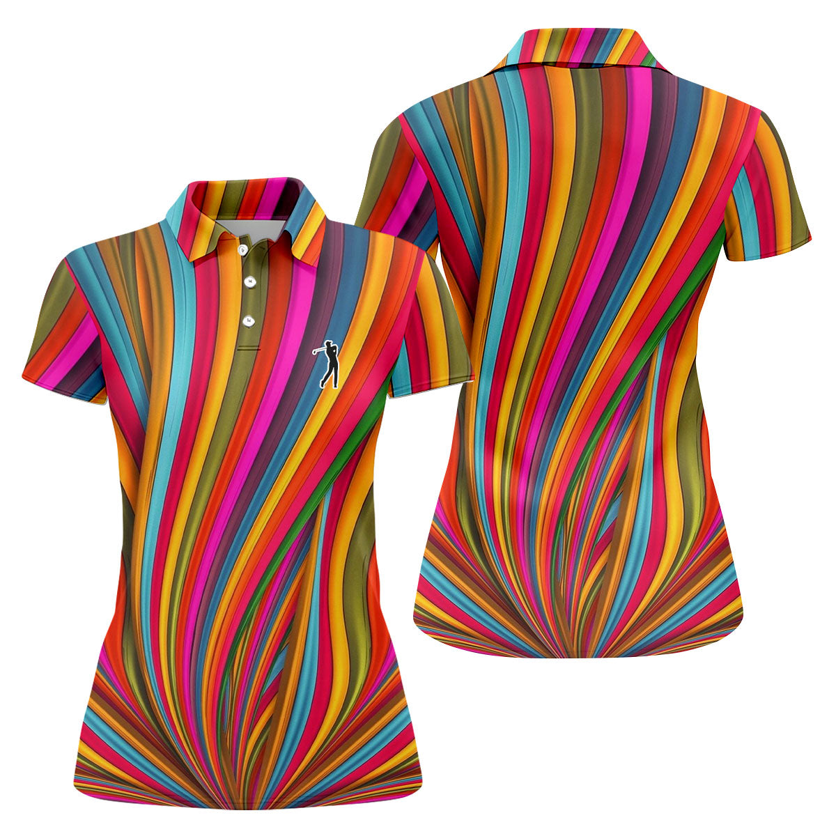 Rainbow Wave Golfer Silhouette Cinco De Mayo Celebration Fiesta Themed Golf Shirt For Women