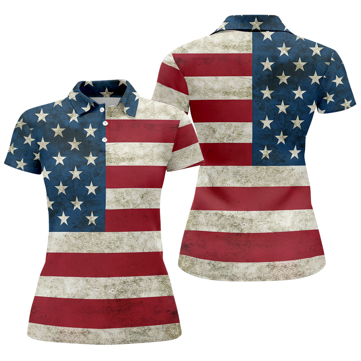 Distressed US Flag Golf Shirt, 250 Years Patriotic 4th Of July Golf Shirt For Women