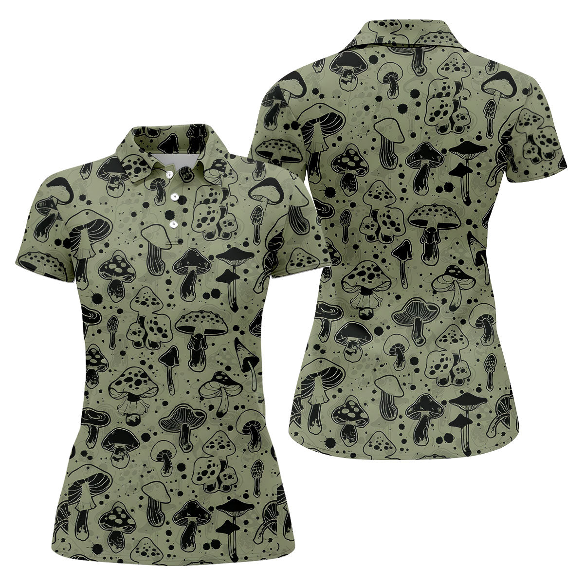 Vintage Mushroom Sketch Pattern Hawaiian Golf Shirt, Printed Golf Shirt, Women’s Golf Apparel