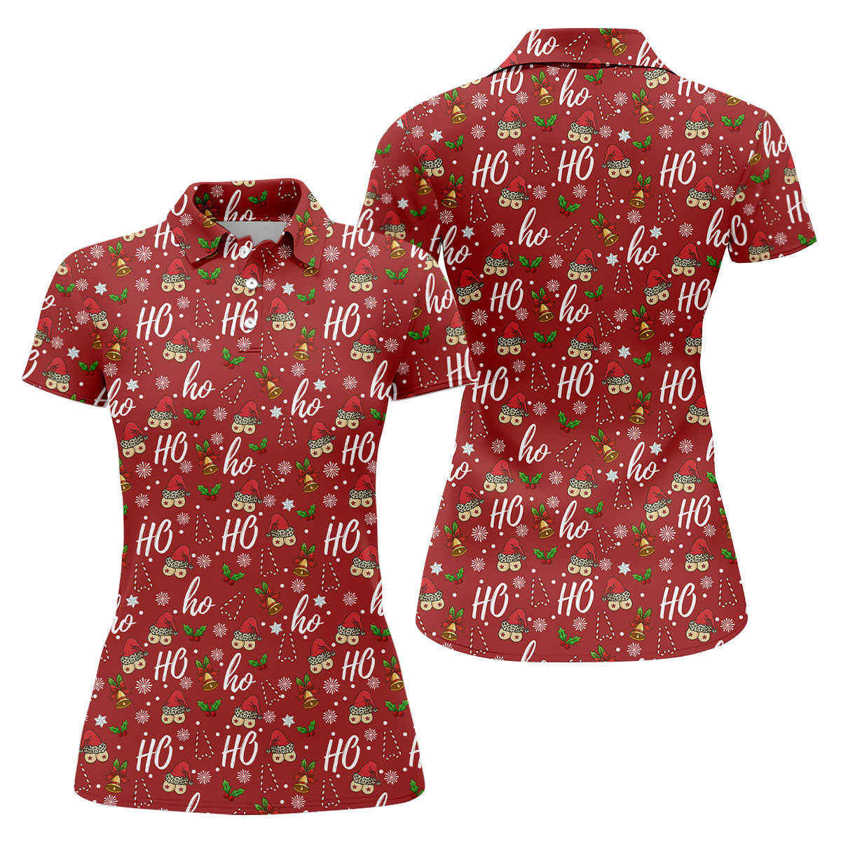 Funny Ho Ho Ho Naughty Tits Christmas Golf Shirt, Golf Christmas Gifts, Ladies Golf Shirts
