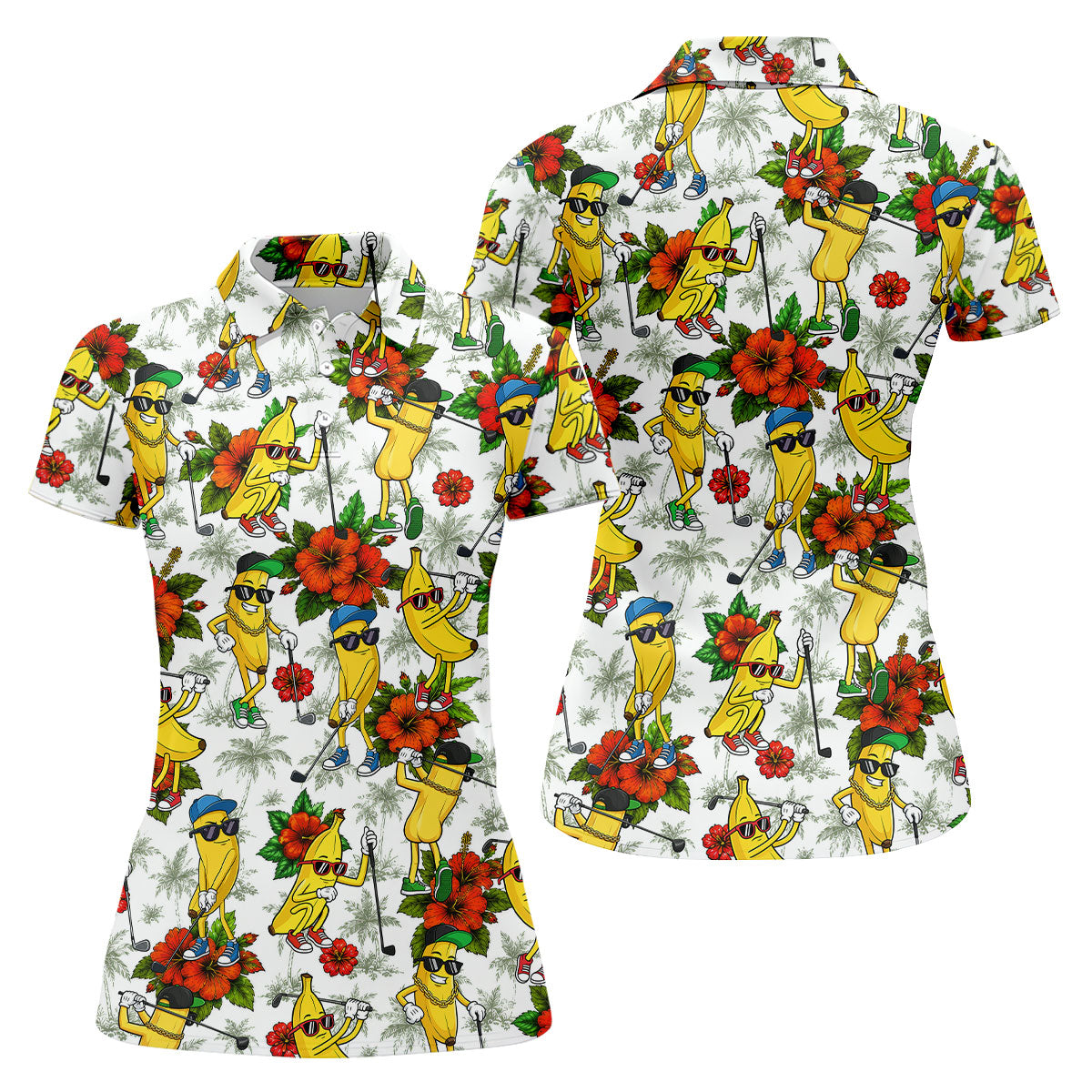 Funny Banana Golfer Hawaiian Golf Polo Shirt, Women’s Golf Polo, Golf Shirts For Women