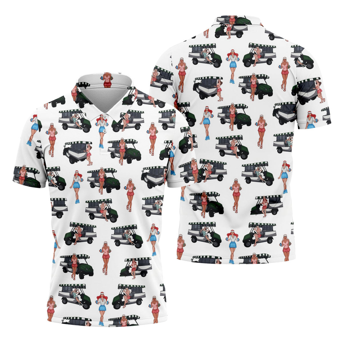 Golf Cart Girls Pattern Golf Polo Shirt, Hawaiian Golf Shirt, Mens Golf Apparel
