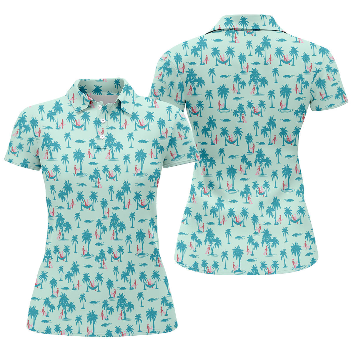 Funny Tropical Couple Beach Pattern Women's Golf Tops, Golf Tops For Women, Women’s Golf Apparel