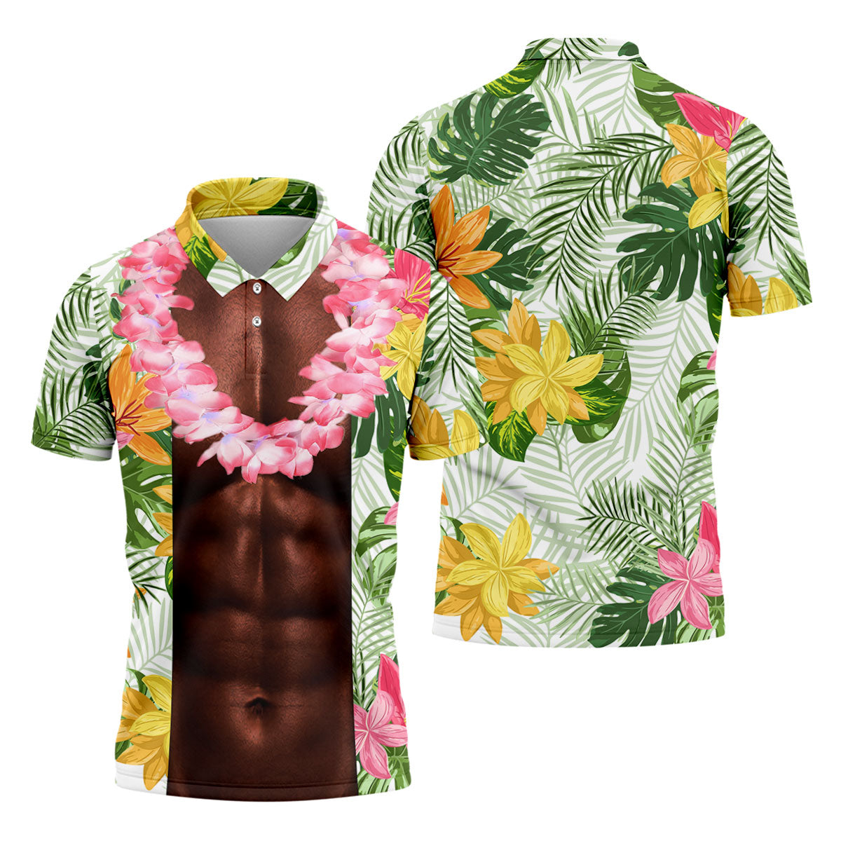 Dark Skin Tropical Muscle Chest Hawaiian Golf Polo Shirt, Polo Shirts For Men, Mens Golf Apparel