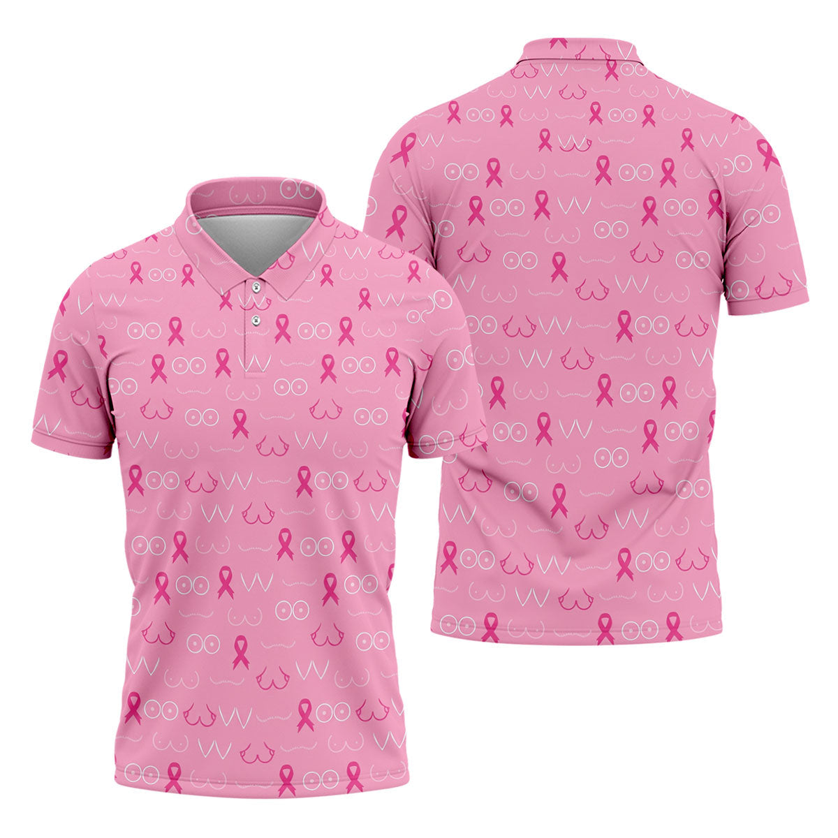 Pink Breast Line Art Breast Cancer Polo Shirt, Men's Golf Shirt, Mens Golf Apparel