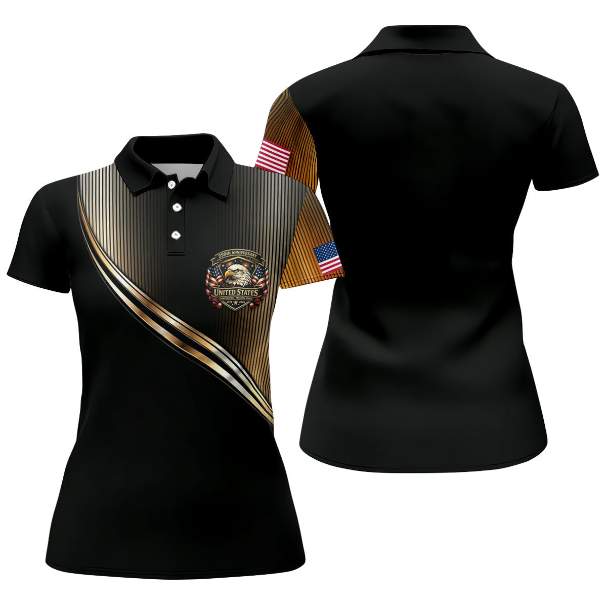 250th Anniversary Metallic Looking Patriotic Golf Shirt, 4th Of July Golf Shirt For Women