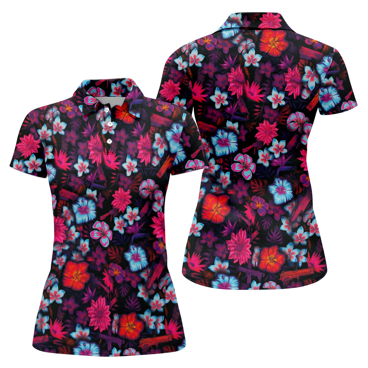 Colorful Hibiscus Tropical Floral Hawaiian Golf Shirt, Summer Vibe Golf Shirt For Women