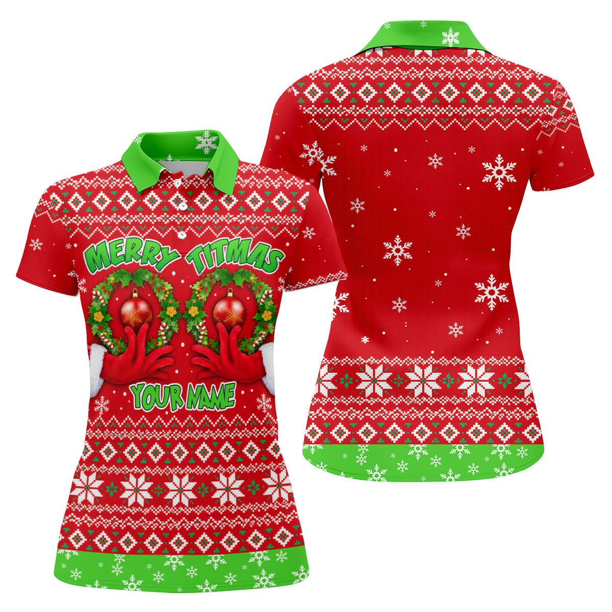 Custom Name Merry Titmas Polo Shirt, Christmas Golf Shirt For Women, Womens Golf Tops
