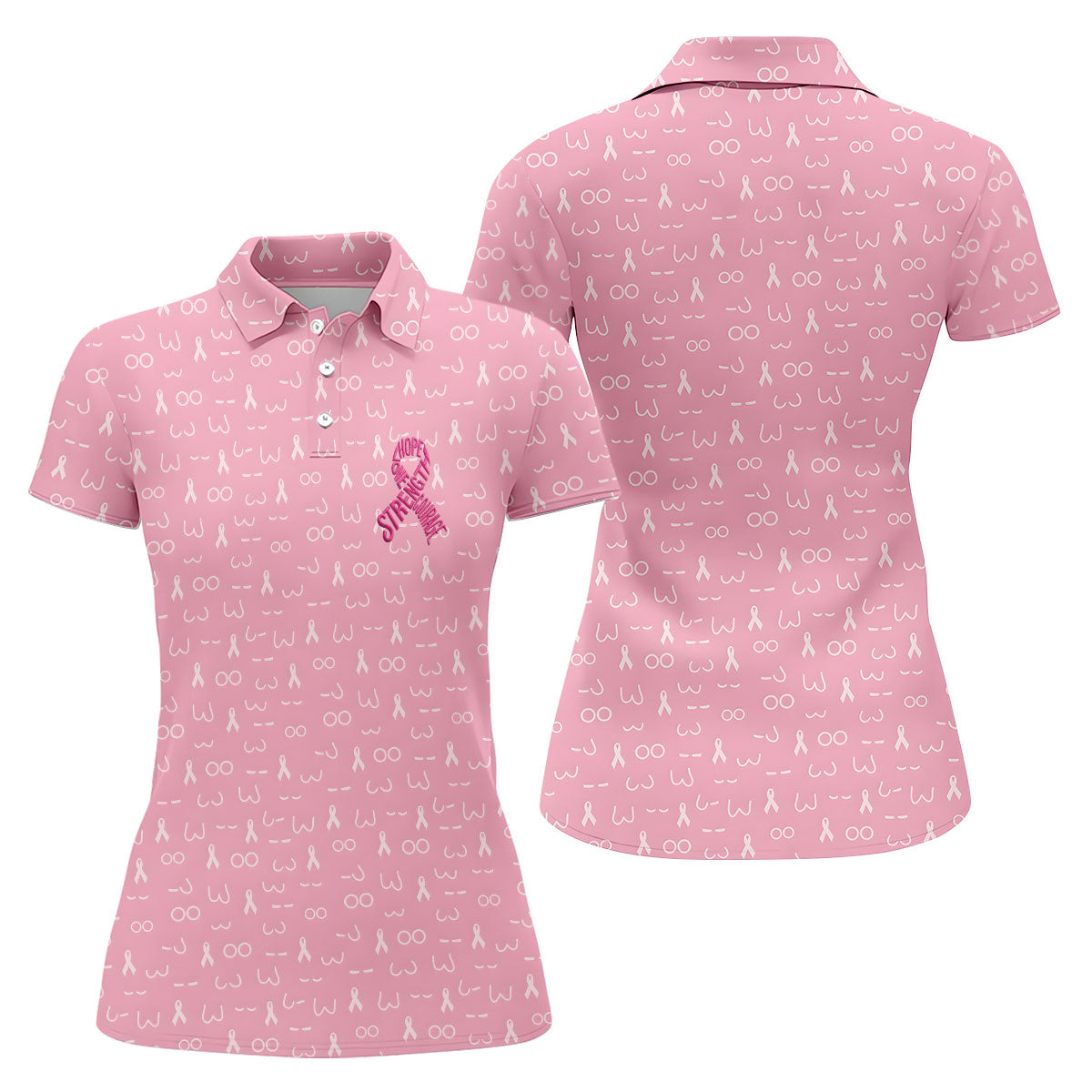 Hope Love Faith Strength Courage Breast Cancer Polo Shirt, Womens Golf Tops, Ladies Golf Top