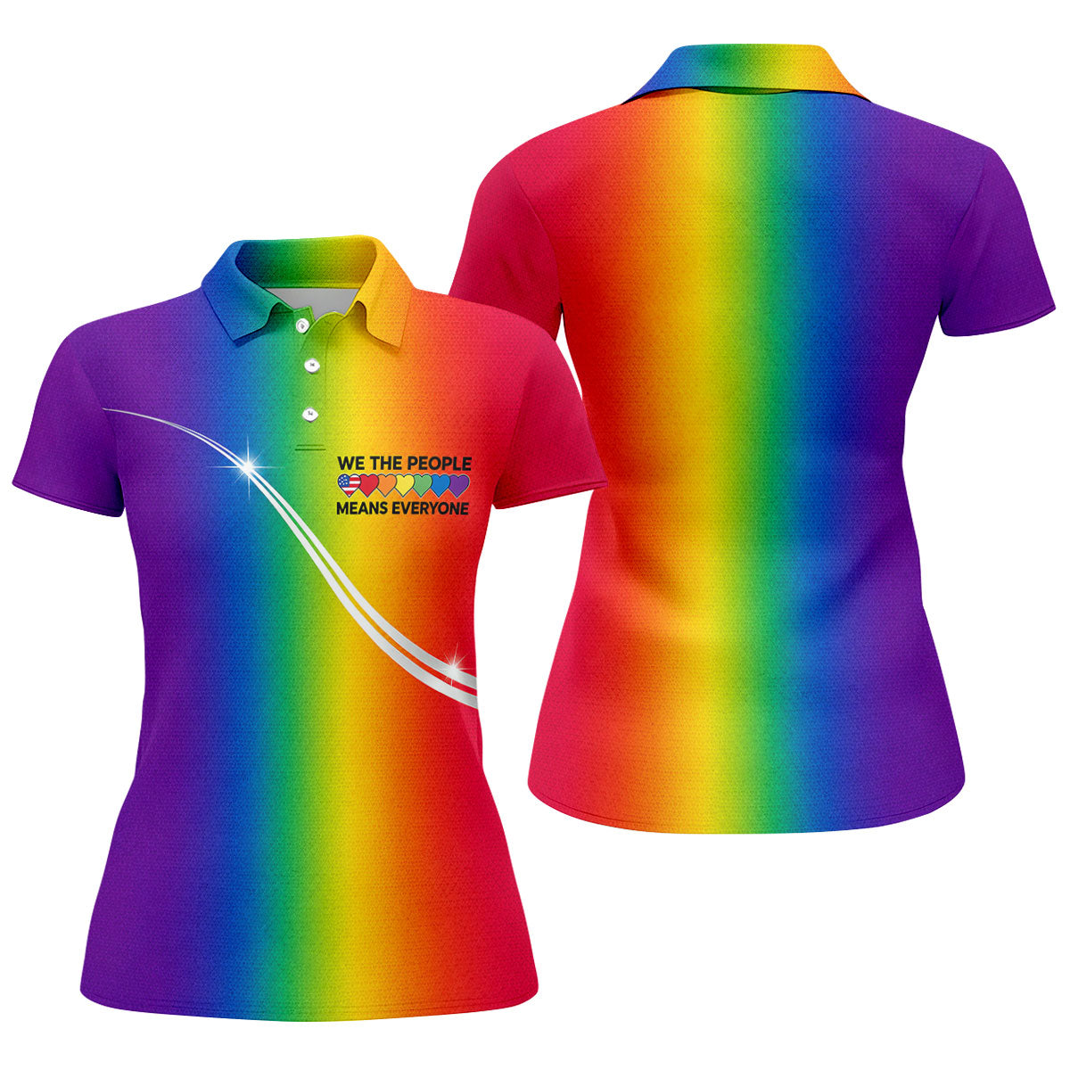 We The People Means Everyone LGBT Rainbow Gradient Ladies Golf Tops, Pride Month Golf Shirt For Women