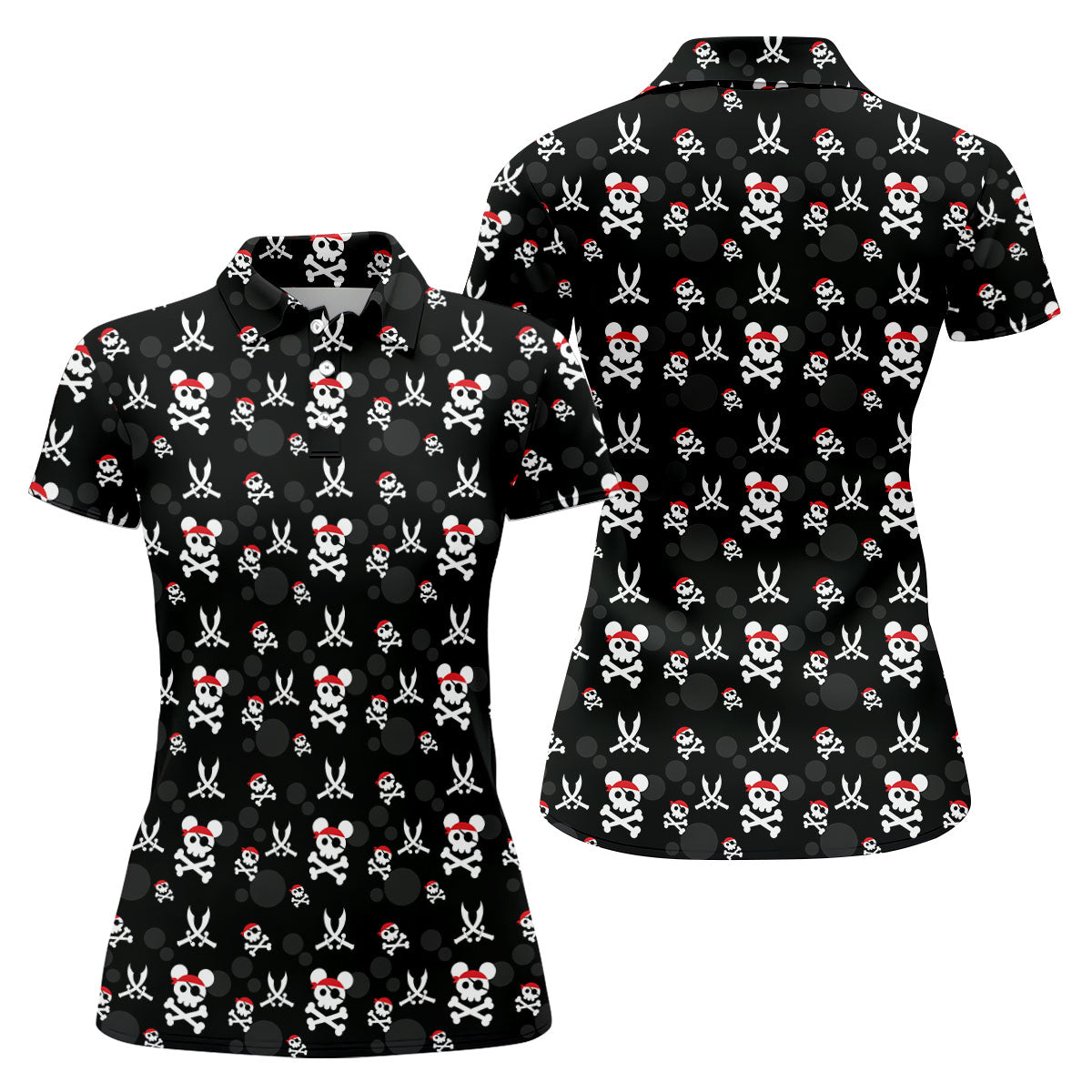 Pirate Skull Mouse Halloween Golf Polo Shirt, Halloween Horror Character, Women's Golf Polo
