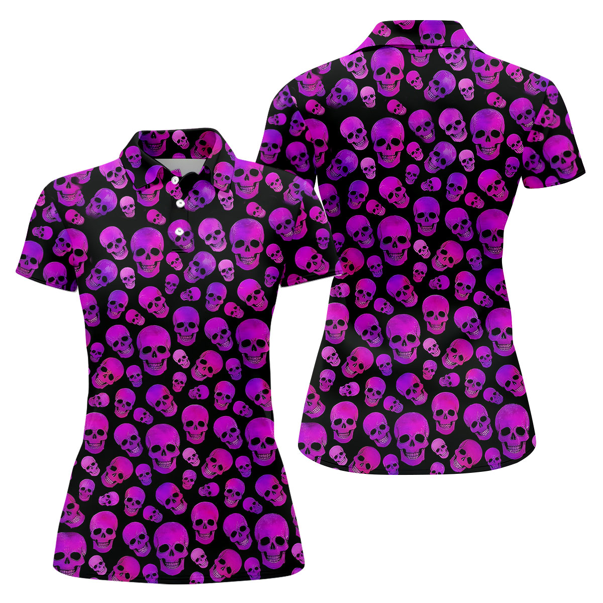 Purple Skull Gothic Pattern Hawaiian Golf Shirt, Women’s Golf Polo, Printed Golf Shirt