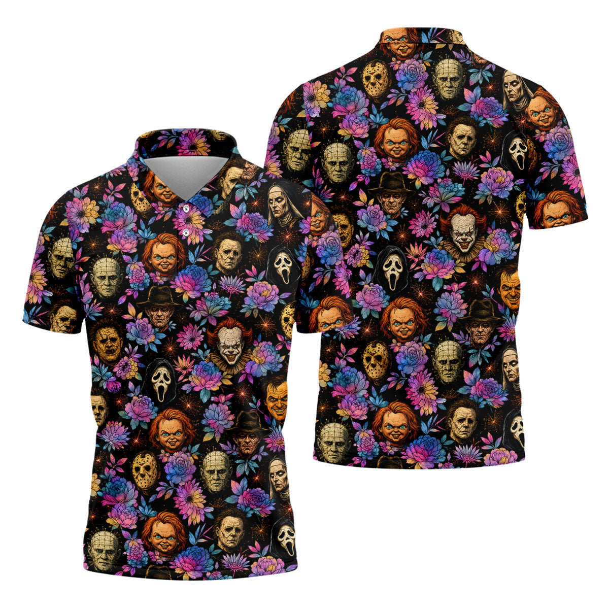 Floral Horror Character Halloween Golf Shirt, Golf Shirts For Men, Mens Golf Apparel