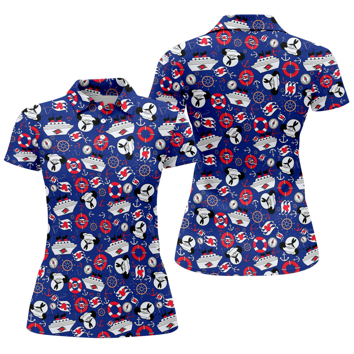 Nautical Cruise Pattern Golf Polo Shirt, Women's Golf Apparel, Printed Golf Shirt