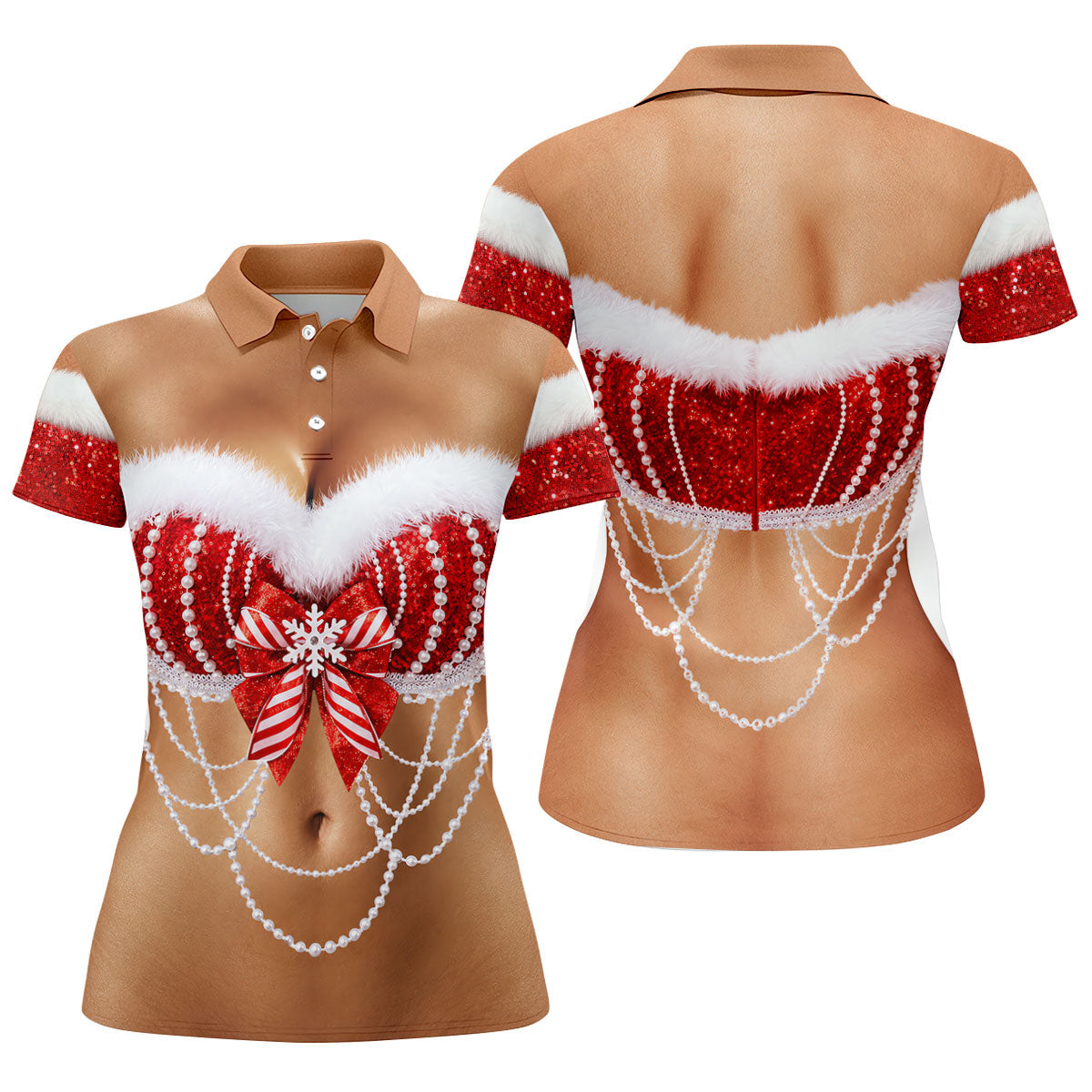 Sexy Santa Bra And Pearls Christmas Golf Shirt, Womens Golf Tops, Ladies Golf Shirts