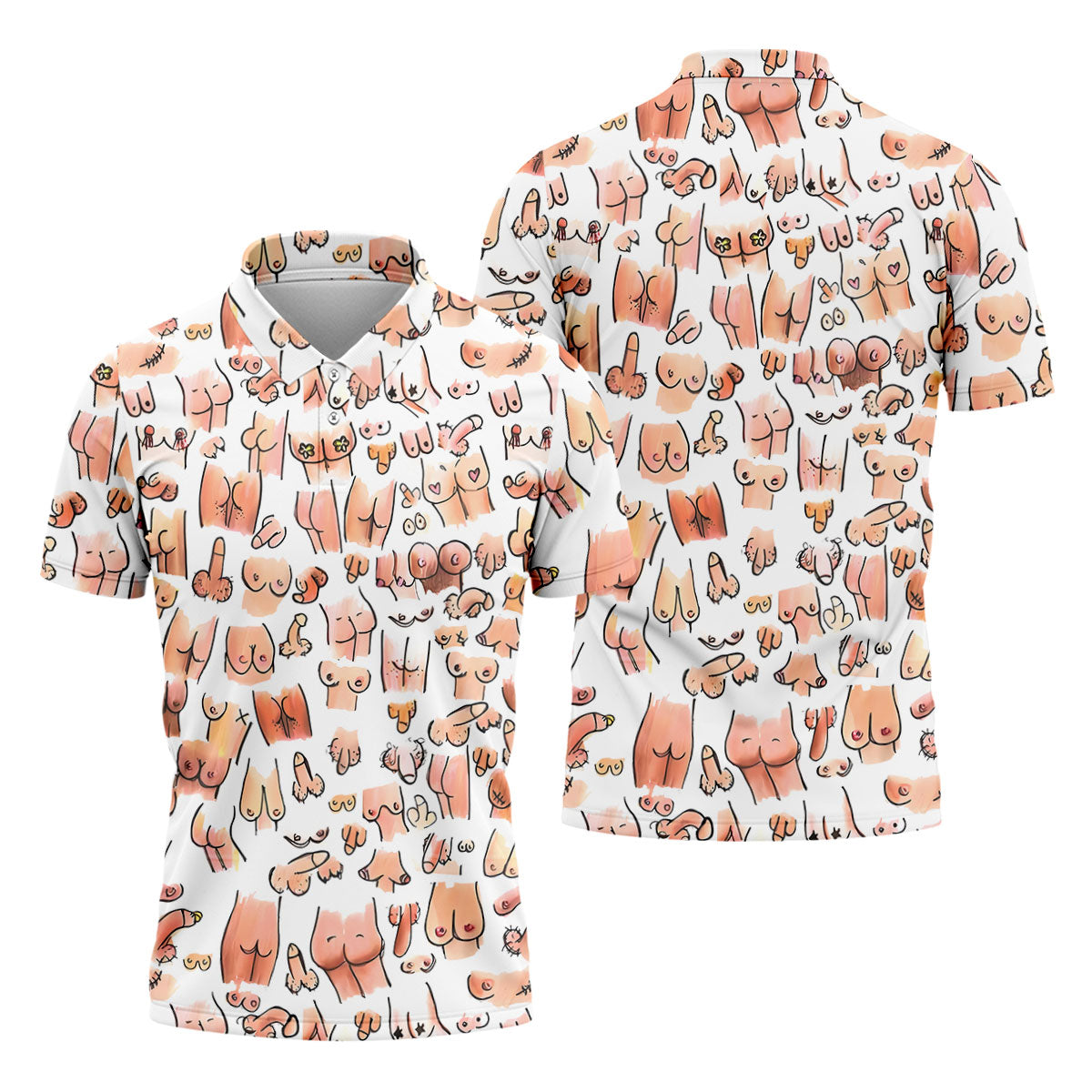 Funny Adult Body Parts Pattern Shirt, Mens Golf Polo, Printed Golf Shirts