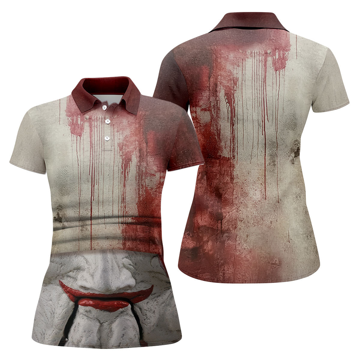 Blood Drip Clown Horror Character Halloween Polo Shirt, Women's Golf Tops, Ladies Golf Top