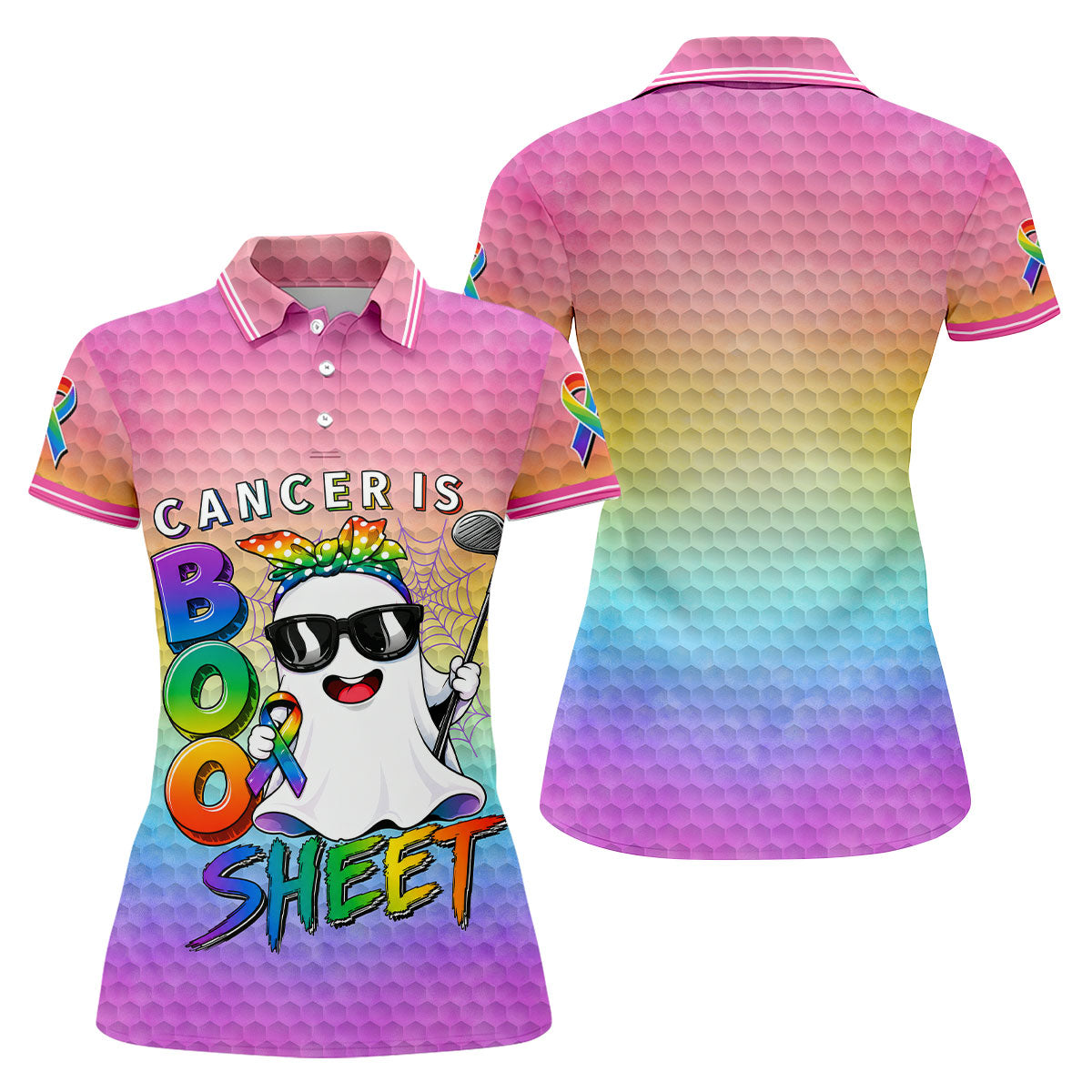 Cancer Is Boo Sheet Ghost Golf Polo Shirt, Women's Golf Polo, Golf Tops For Women
