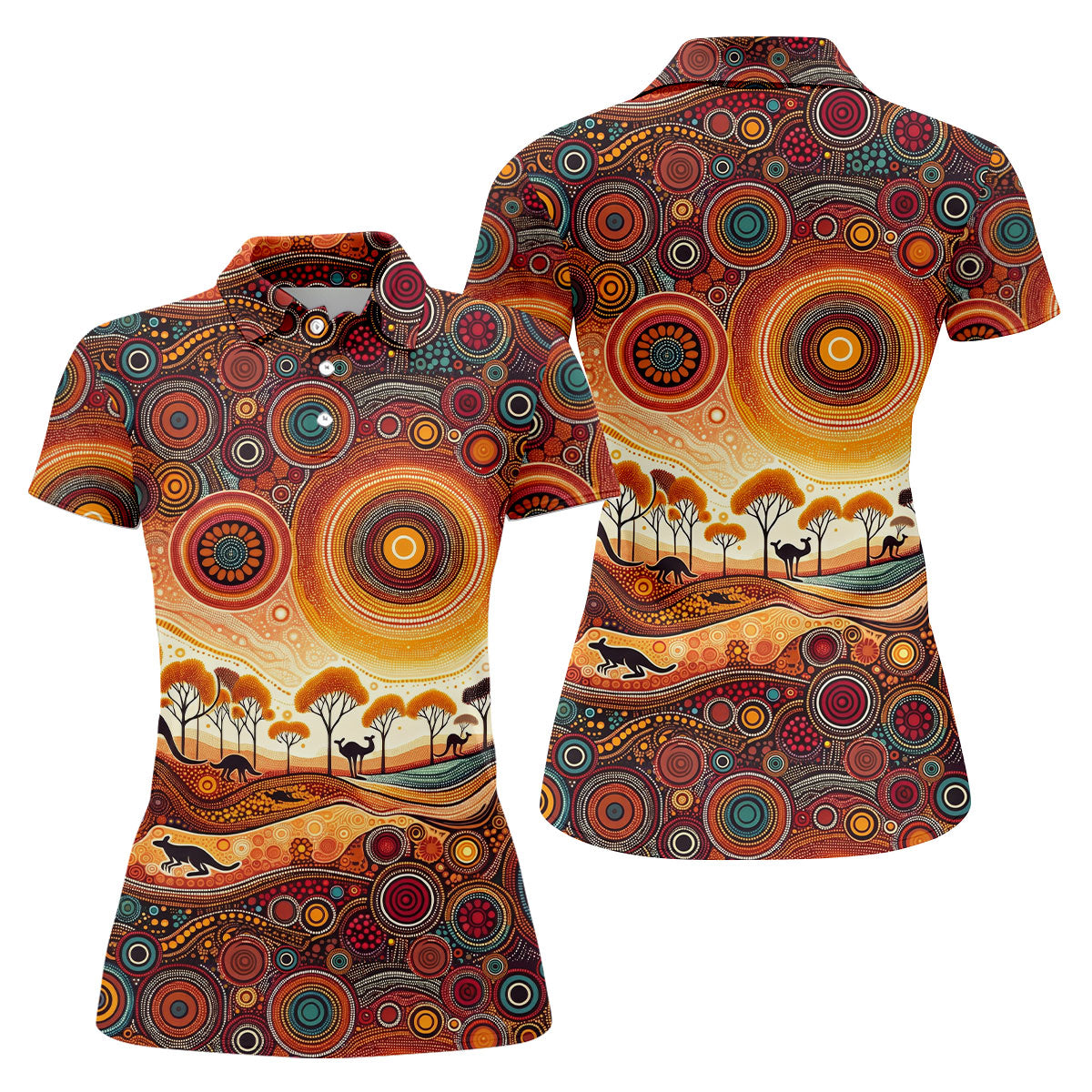 Australian Aboriginal Colourful Art Women's Golf Tops, Australia Kangaroo Ladies Golf Shirts