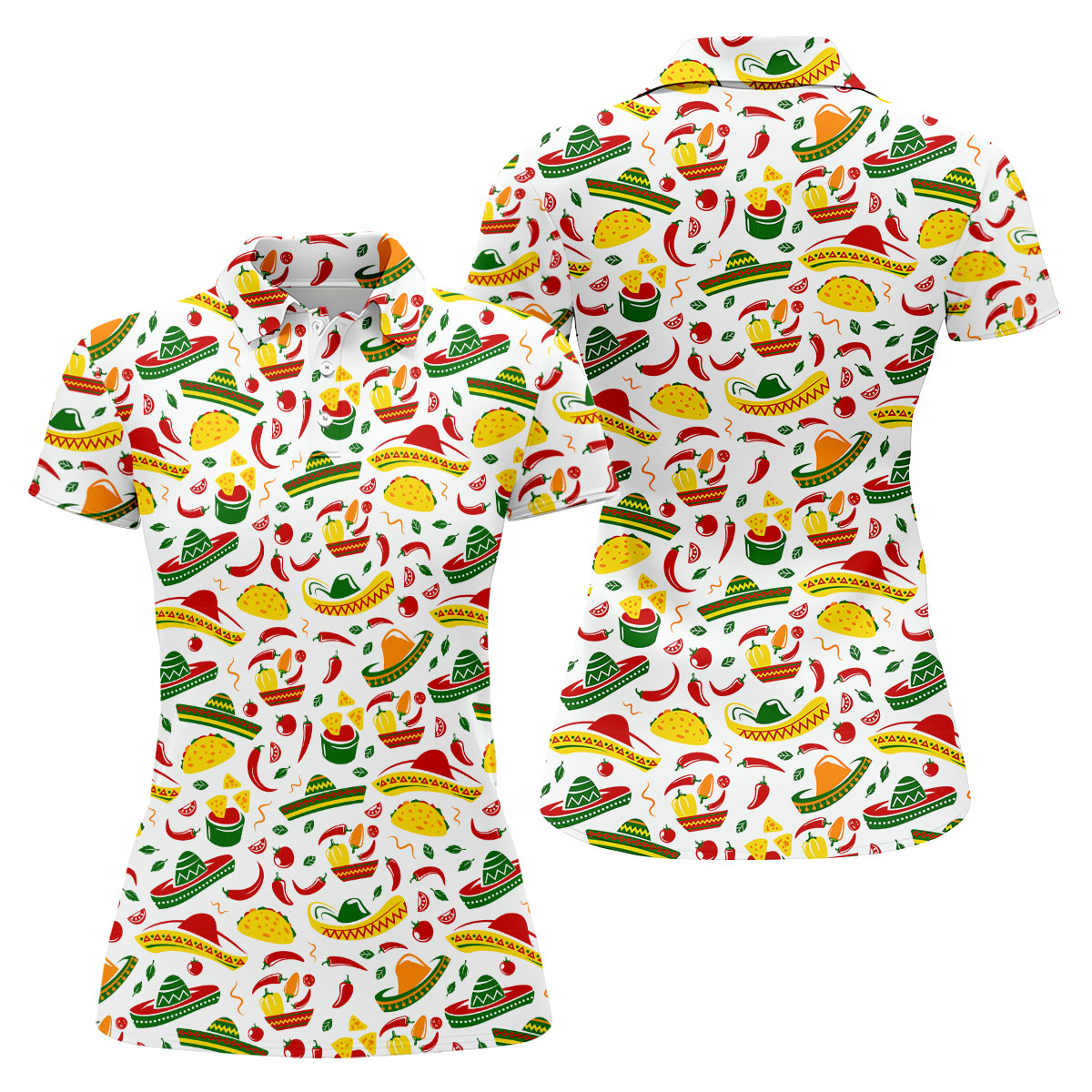 Mexican Fiesta Seamless Pattern Ladies Golf Tops, Cinco De Mayo Celebration Golf Shirt For Women