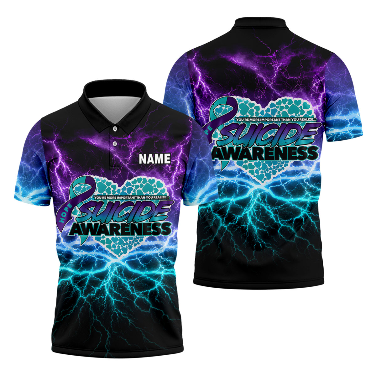 Suicide Awareness Hope Ribbon Lightning Golf Polo Shirt, Mens Golf Polo, Golf Shirts For Men