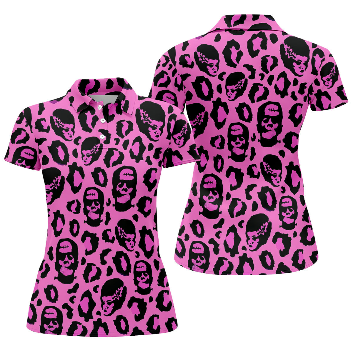 Leopard Print Horror Character Halloween Golf Polo Shirt, Golf Tops, Women's Golf Polo