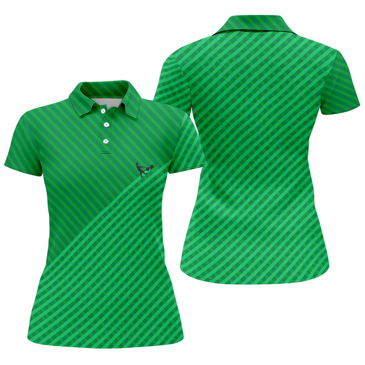 Lawn Mower Green Cross Stripe Women's Golf Tops, Ladies Golf Shirts, Women's Polo Shirt