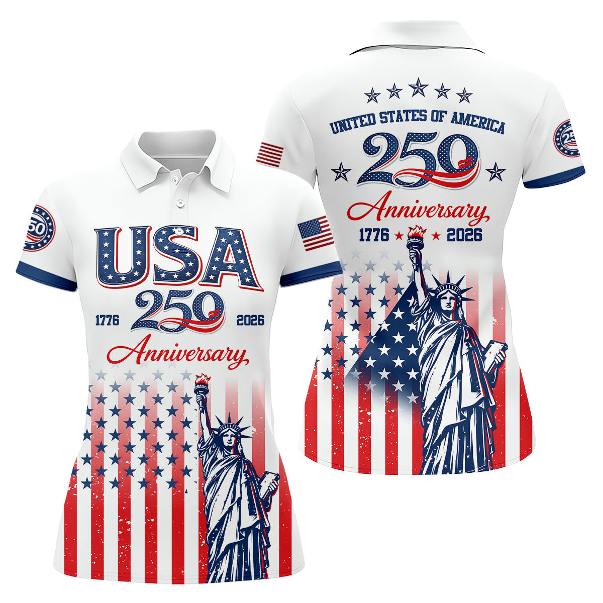 250 Anniversary Statue Of Liberty US Flag Golf Shirt, Patriotic 4th Of July Golf Shirt For Women