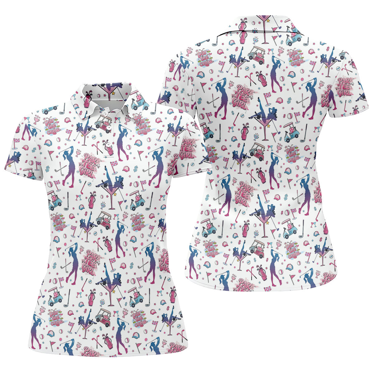 Funny Par Tee Girl Golfer Pattern Golf Polo Shirt, Ladies Golf Shirts, Golf Tops For Women