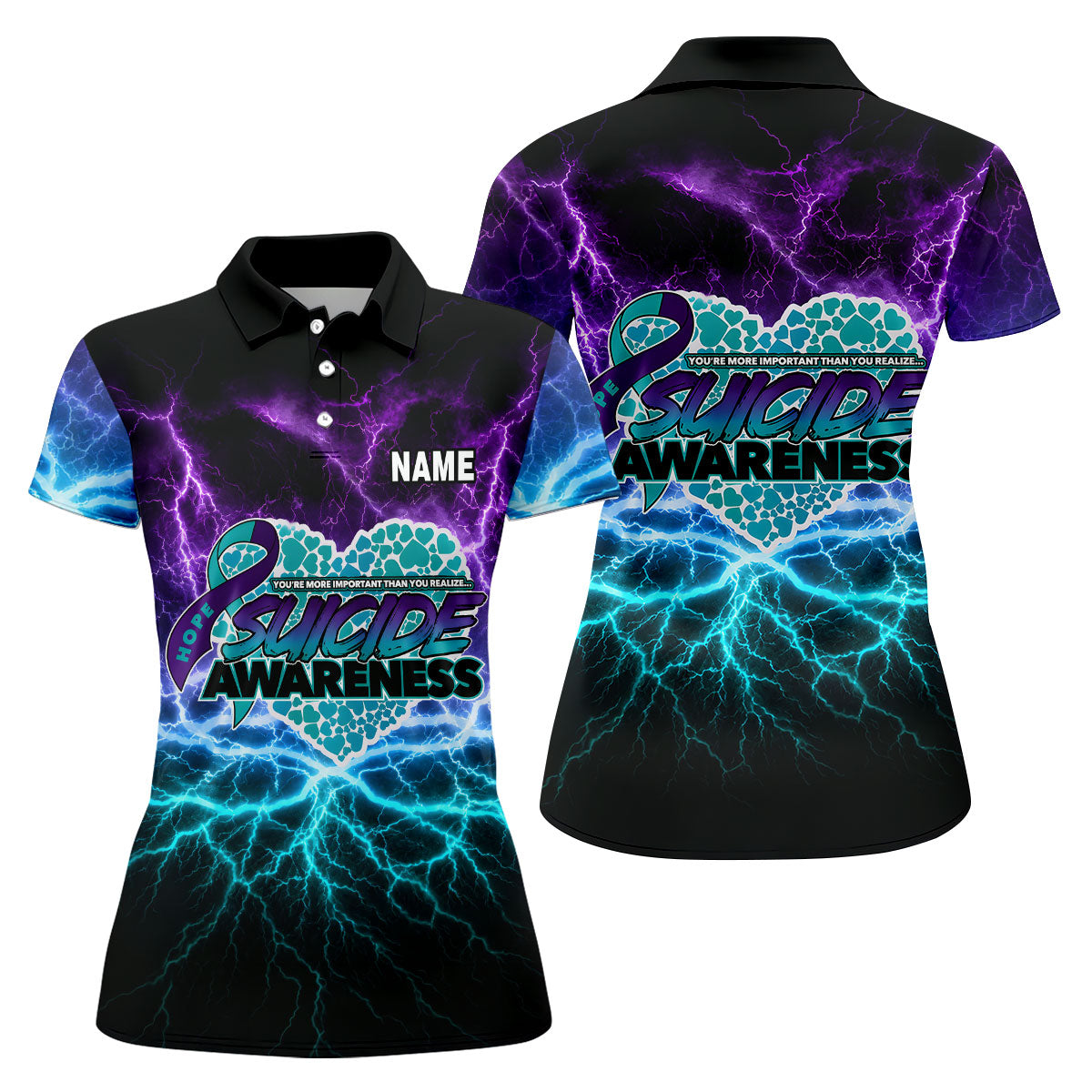 Suicide Awareness Hope Ribbon Lightning Golf Polo Shirt, Women’s Golf Polo
