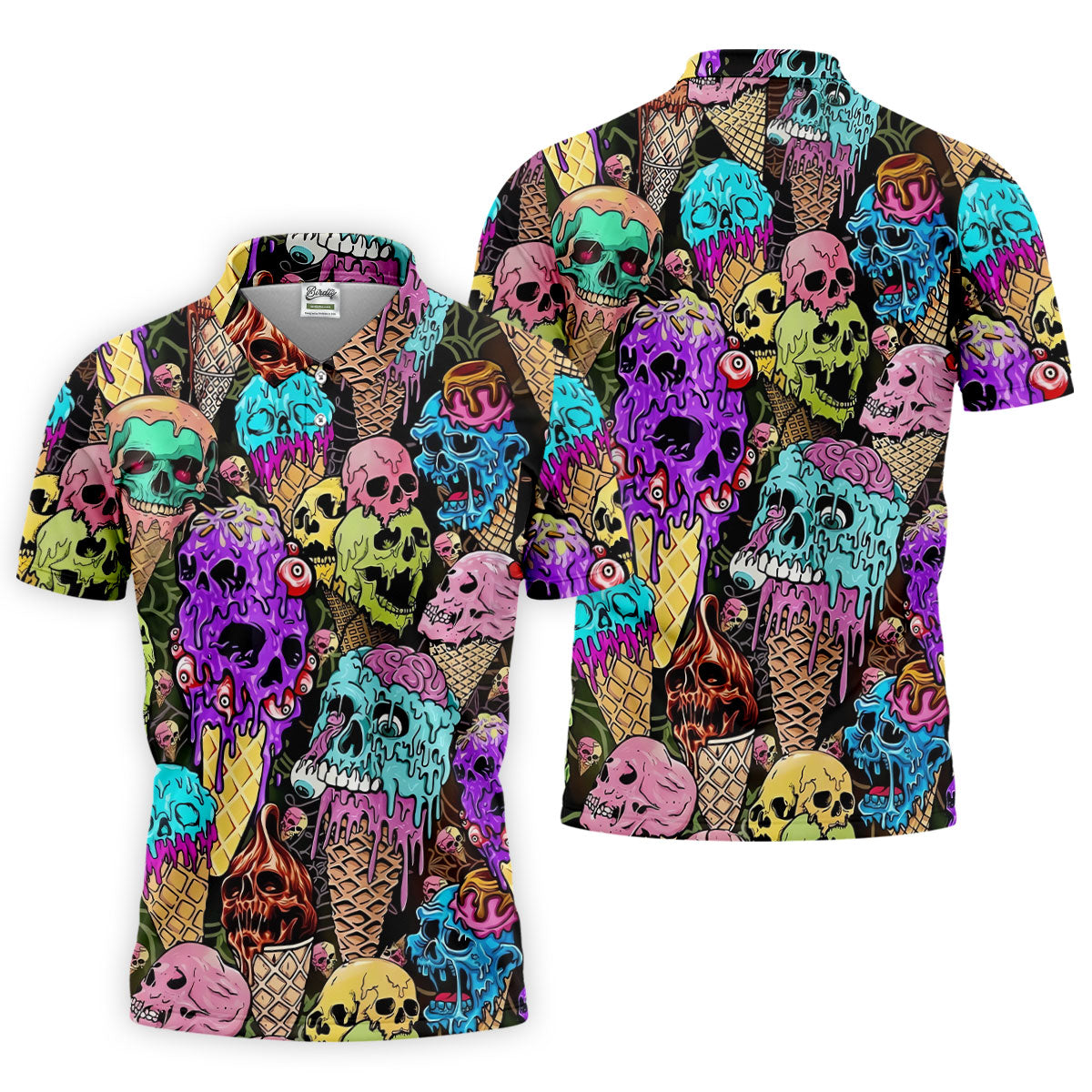 Melting Skull Ice Cream Halloween Golf Shirt, Golf Apparel For Men, Mens Golf Shirts
