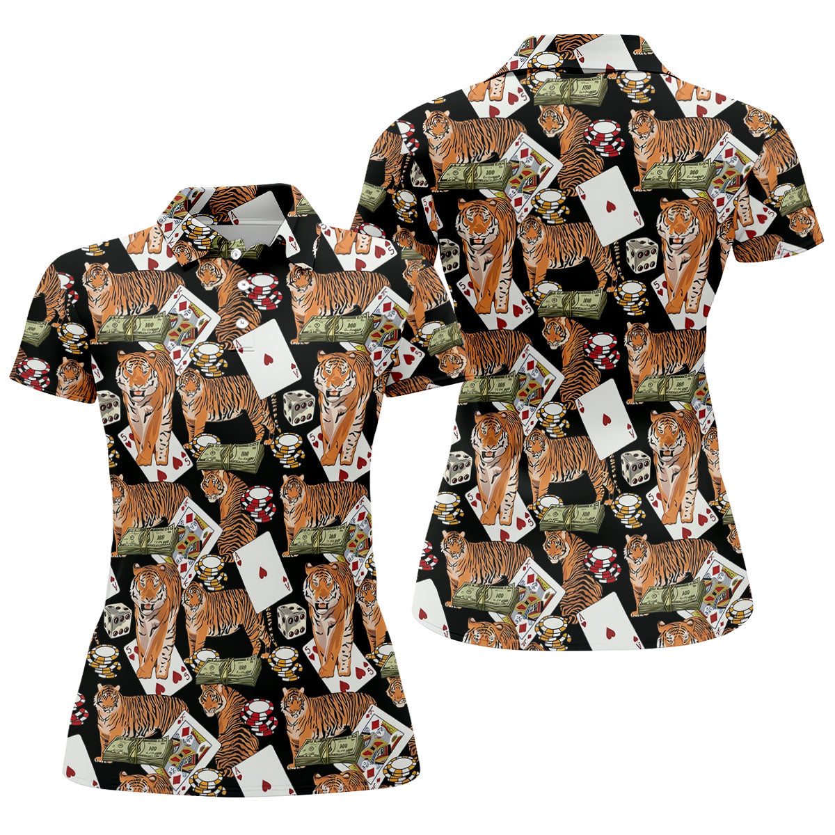 Money Tiger Poker Dice Chips And Cards Hawaiian Golf Shirt, Golf Shirt For Women