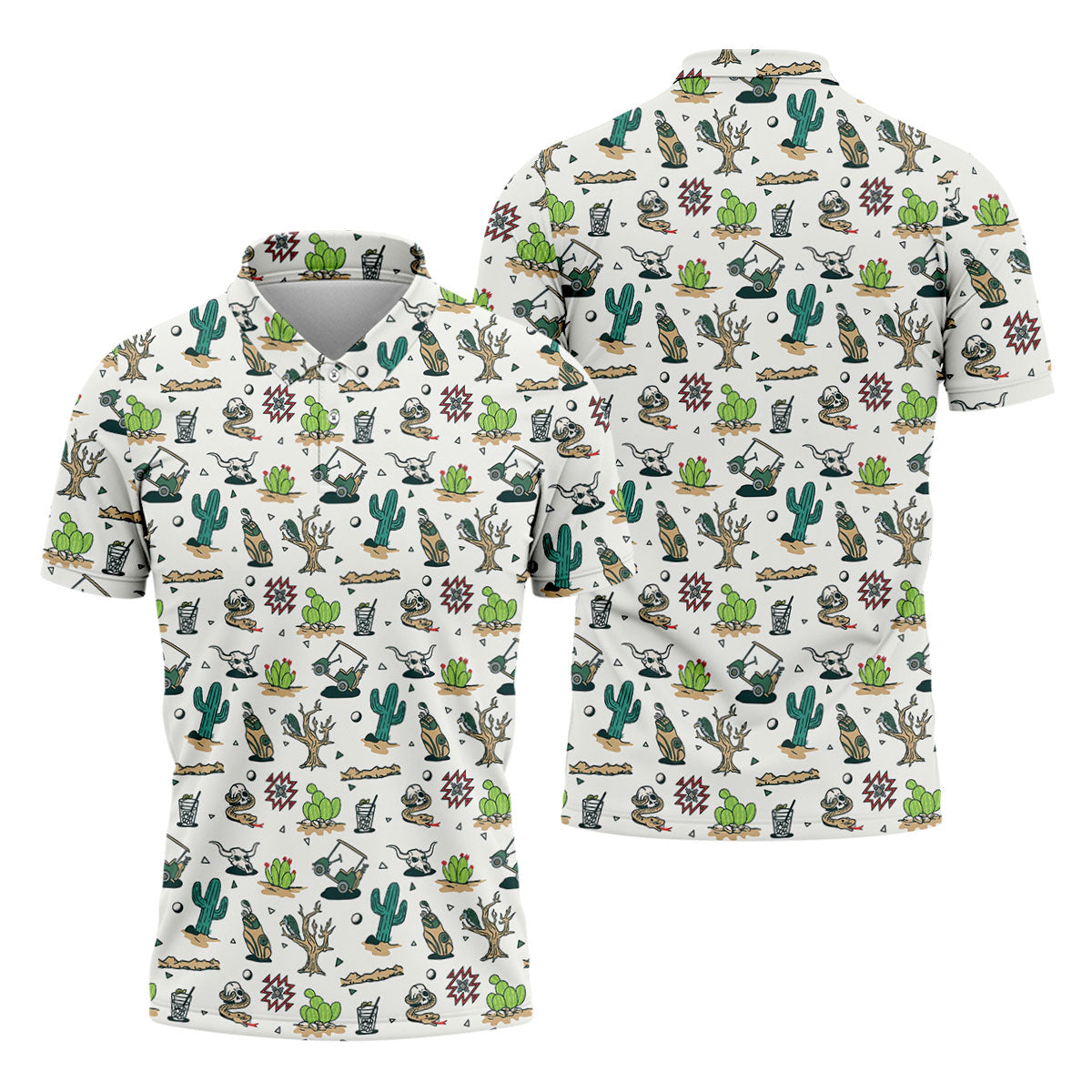 White Desert Golf Icons Pattern Golf Polo Shirt, Hawaiian Golf Shirt, Golf Polo Shirts For Men
