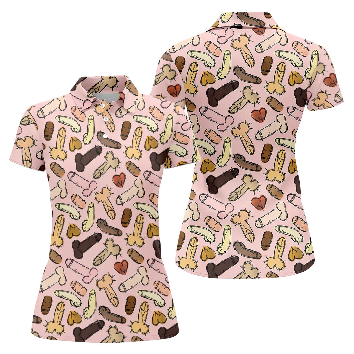 Funny Penis Doodle Pattern Golf Polo Shirt, Women's Golf Tops, Printed Golf Shirt