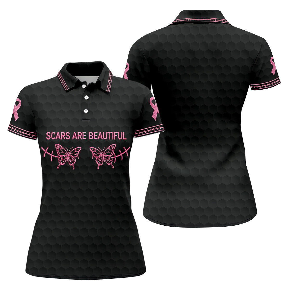 Scars Are Beautiful Ribbon Breast Cancer Polo Shirt, Womens Golf Tops, Ladies Golf Shirts