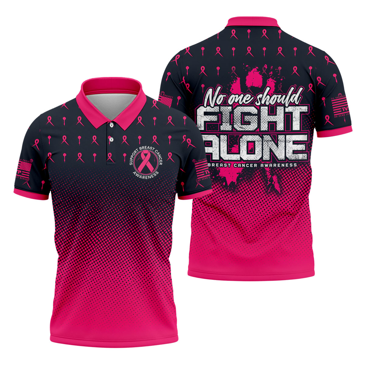 No One Should Fight Alone Breast Cancer Awareness Polo Shirt, Golf Shirts For Men