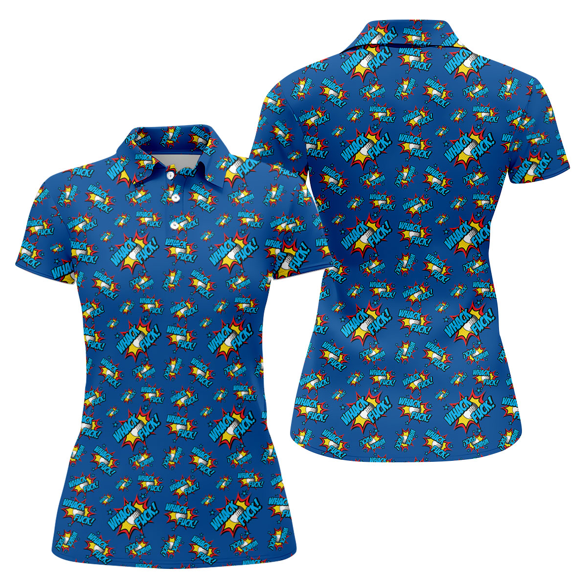 Funny Whack Fuck Comic Golf Ball Navy Polo Shirt, Womens Golf Tops, Printed Golf Shirts