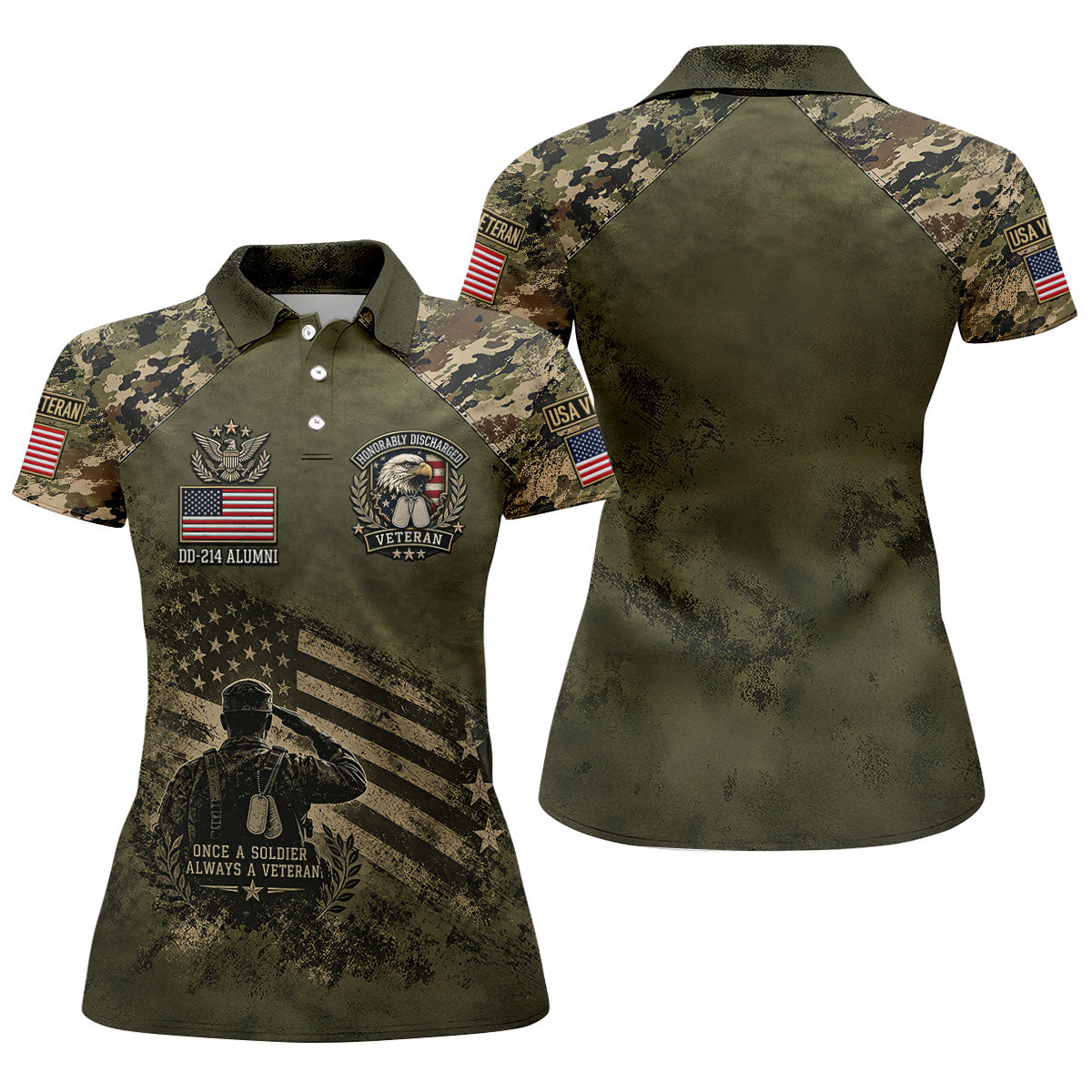 DD-214 Honorably Discharged Camo Polo Shirt, Womens Golf Polo, Veterans Day Shirt