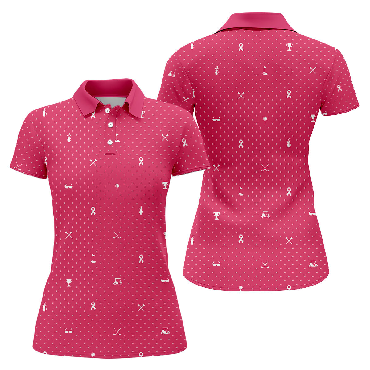 Pink Ribbon Golf Pattern Breast Cancer Polo Shirt, Golf Polo For Women, Ladies Golf Shirts