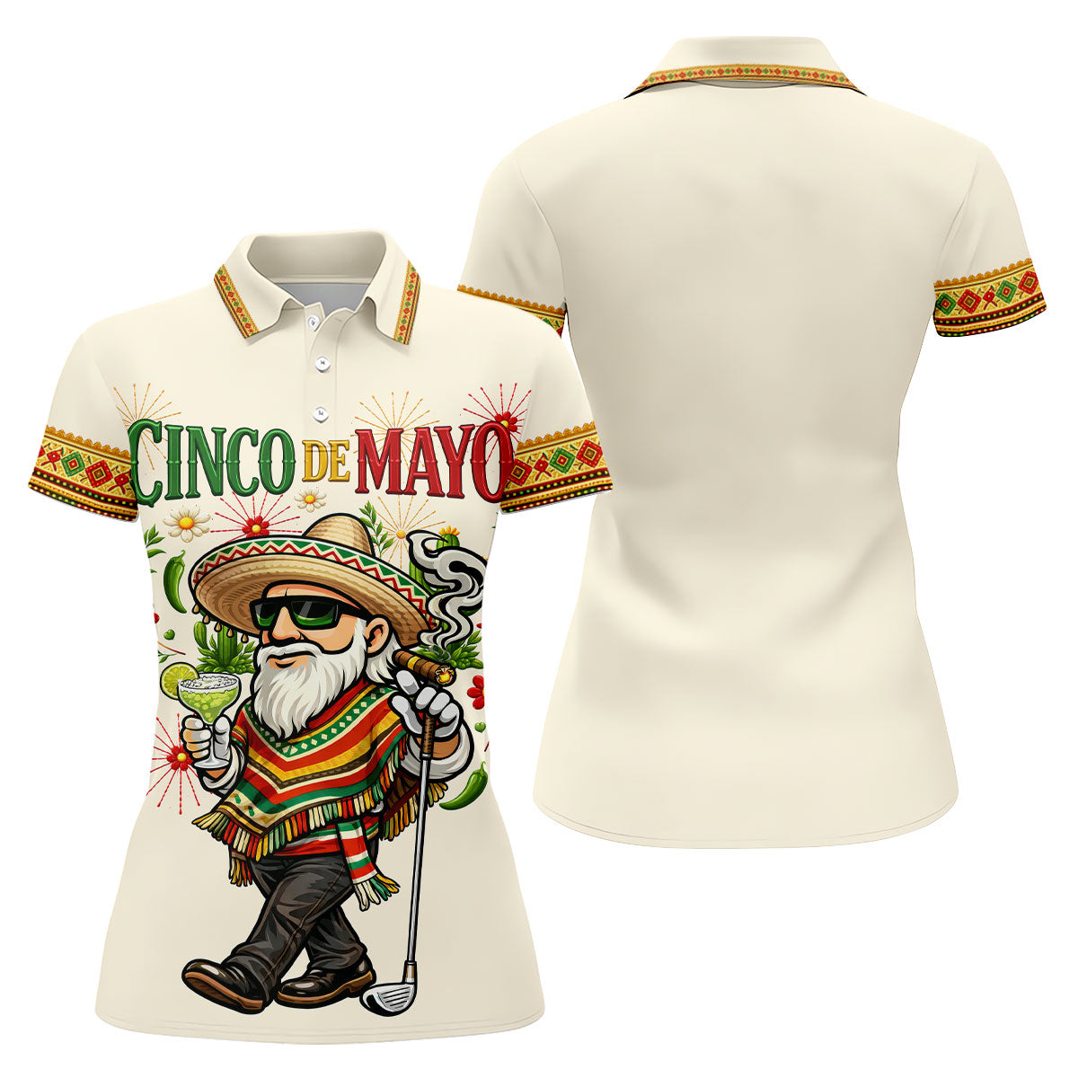 Margarita Man Cinco De Mayo Celebration Beige Golf Shirt, Fiesta Theme Golf Shirt For Women