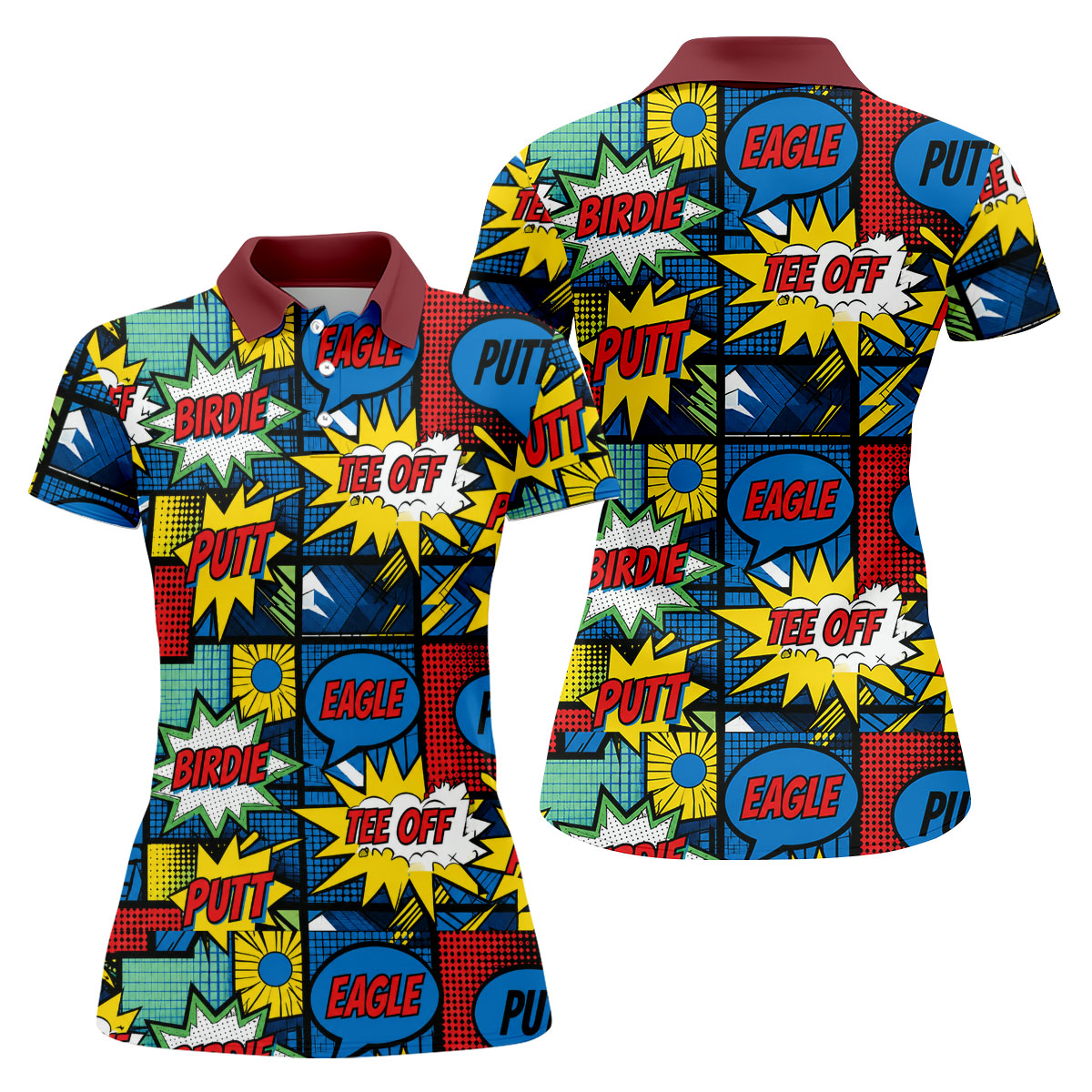 Birdie Tee Off Putt Comic Golf Shirt, Women's Golf Tops, Golf Shirts For Women