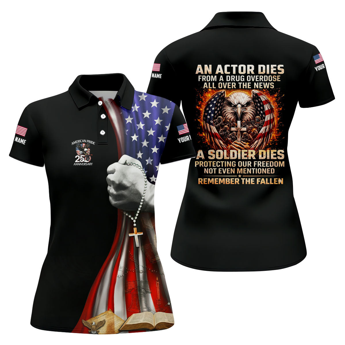 Remember The Fallen Veteran Memorial Patriotic 4th Of July Golf Shirt, 250th Anniversary Golf Shirt For Women