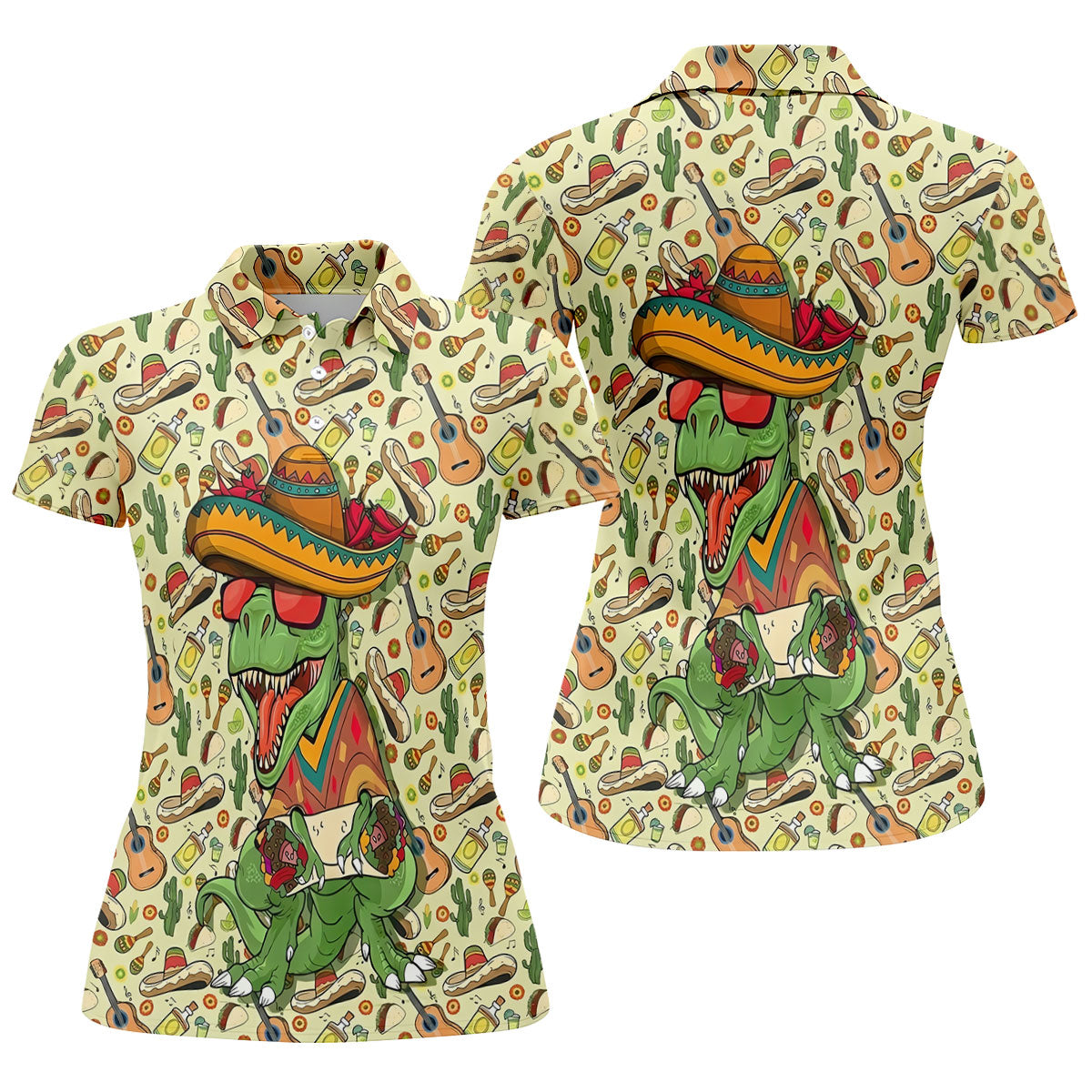 Mexican T-Rex Cinco De Mayo Celebration Funny Golf Shirt, Vibrant Color Golf Shirt For Women
