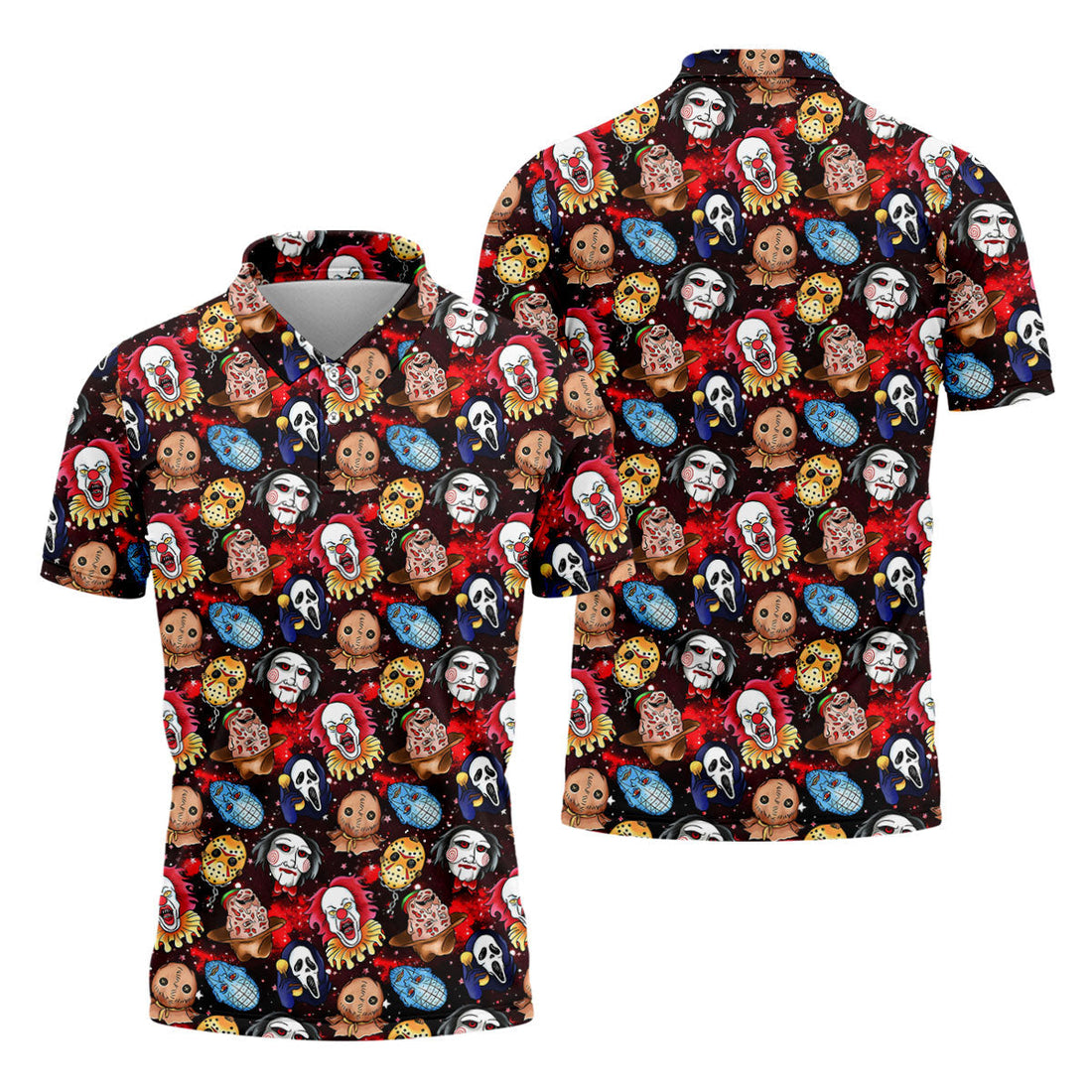 Red Galaxy Horror Character Pattern Halloween Golf Shirt, Mens Golf Polo, Printed Golf Shirts