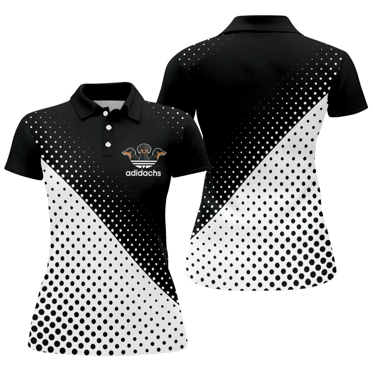 Adidachs Funny Dachshund Black Golf Shirt, Fun Women's Golf Shirts, Ladies Golf Shirts