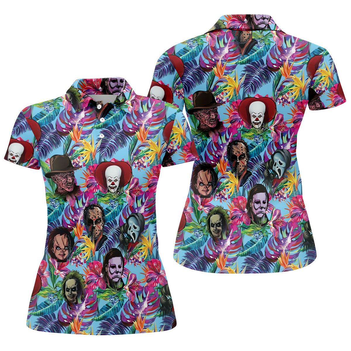 Tropical Horror Character Halloween Golf Shirt, Golf Tops For Women, Ladies Golf Top