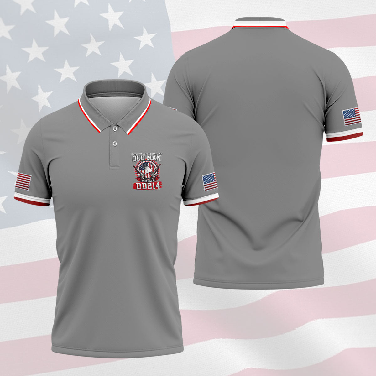 Never Underestimate An Old Man Who Was A DD214 Veterans Golf Shirts For Men, 250 Years Patriotic Golf Shirt
