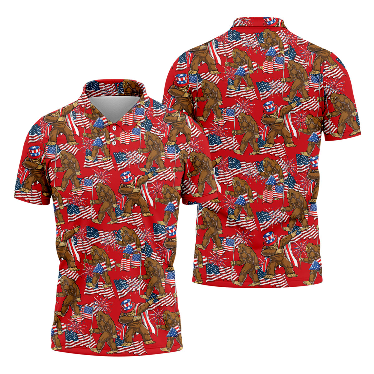 US Flag Pattern 250 Years Bigfoot Golf Shirt, Patriotic 4th Of July Golf Shirts For Men